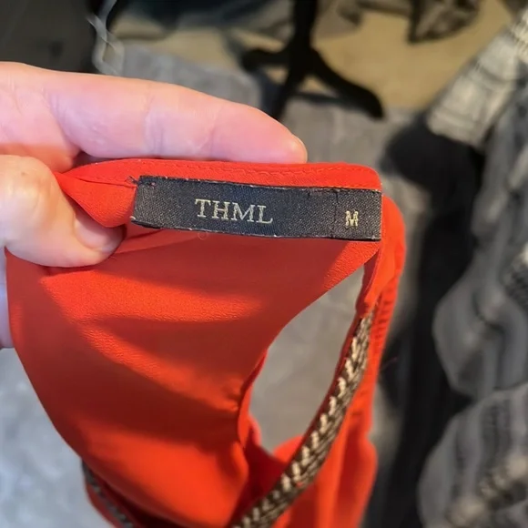 THML Orange Sleeveless Blouse with Chevron V-Neck Trim - Picture 5 of 5